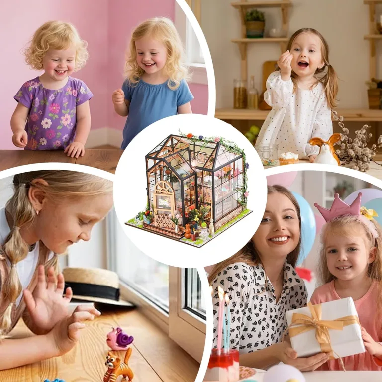 Miniatur Häuser Bastelset für Erwachsene | Gewächshaus Bauset mit Möbeln und Werkzeugkleber - Handgemachtes Gewächshaus aus Holz für Bastelprojekte - Deko Geschenk Geburtstag Weihnachten – Bild 4