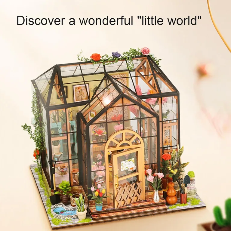 Miniatur Häuser Bastelset für Erwachsene | Gewächshaus Bauset mit Möbeln und Werkzeugkleber - Handgemachtes Gewächshaus aus Holz für Bastelprojekte - Deko Geschenk Geburtstag Weihnachten – Bild 7