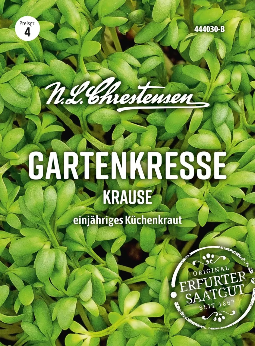Chrestensen Gartenkresse Krause Samen 50g - Ganzjährig im Zimmer - Ernte nach 14 Tagen - Vitaminreich pikant - Für Fensterbank Küche - Lepidium sativum - Samenfest