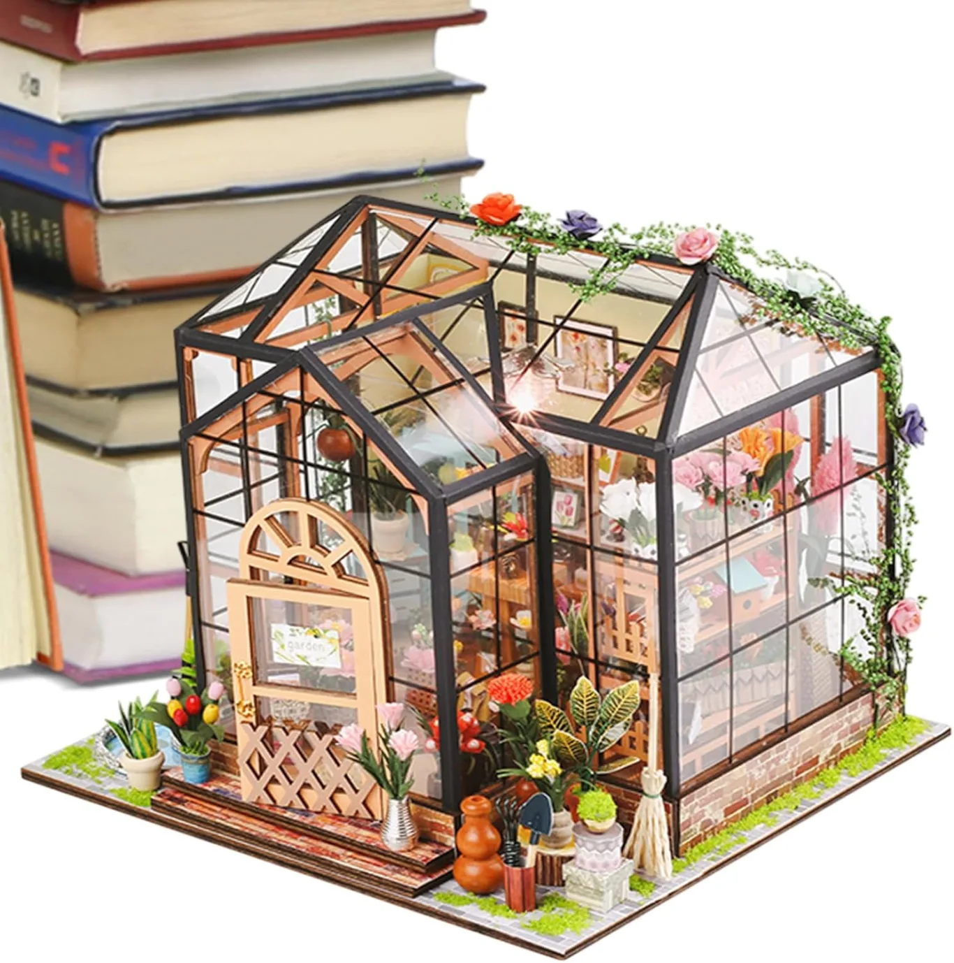 Miniatur Häuser Bastelset für Erwachsene | Hausmodell mit Möbeln und Werkzeugkleber - Handgemachtes Kreatives Gewächshaus Modell aus Holz | Deko Geschenk Geburtstag Weihnachten - Bild 1