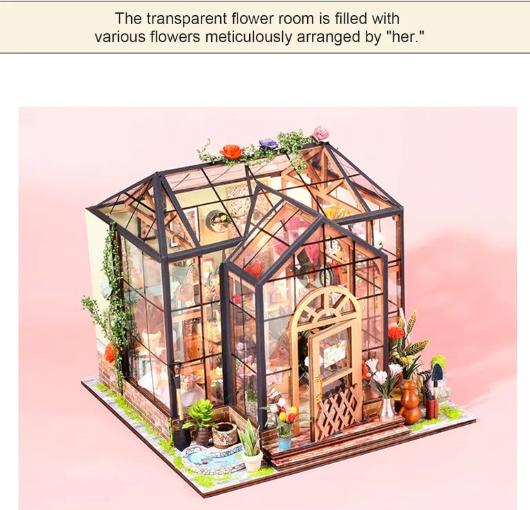 Miniatur Häuser Bastelset für Erwachsene | Hausmodell mit Möbeln und Werkzeugkleber - Handgemachtes Kreatives Gewächshaus Modell aus Holz | Deko Geschenk Geburtstag Weihnachten – Bild 8