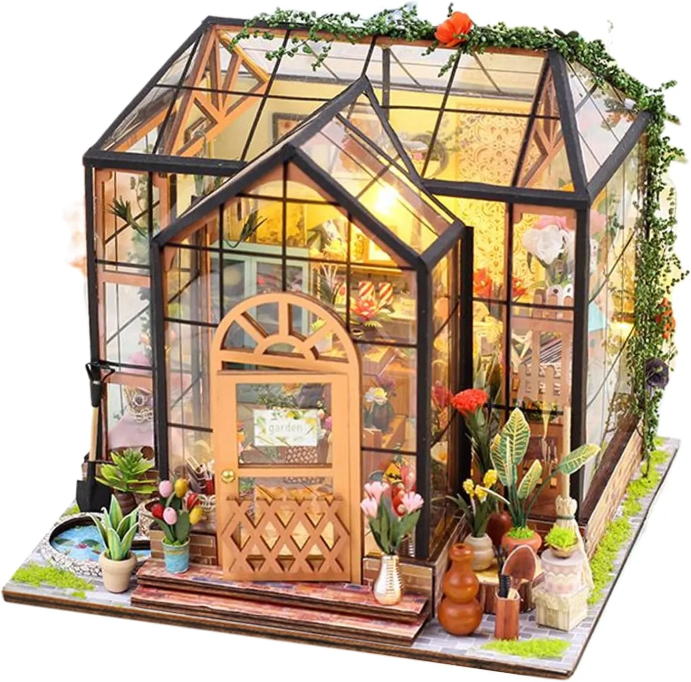 Miniatur Haus Bausatz | Gewächshaus Modellbausatz mit Möbeln und Werkzeugkleber | Handgemachtes Kreatives Gewächshaus Modell aus Holz,Deko Geschenk Geburtstag Weihnachten - Bild 1