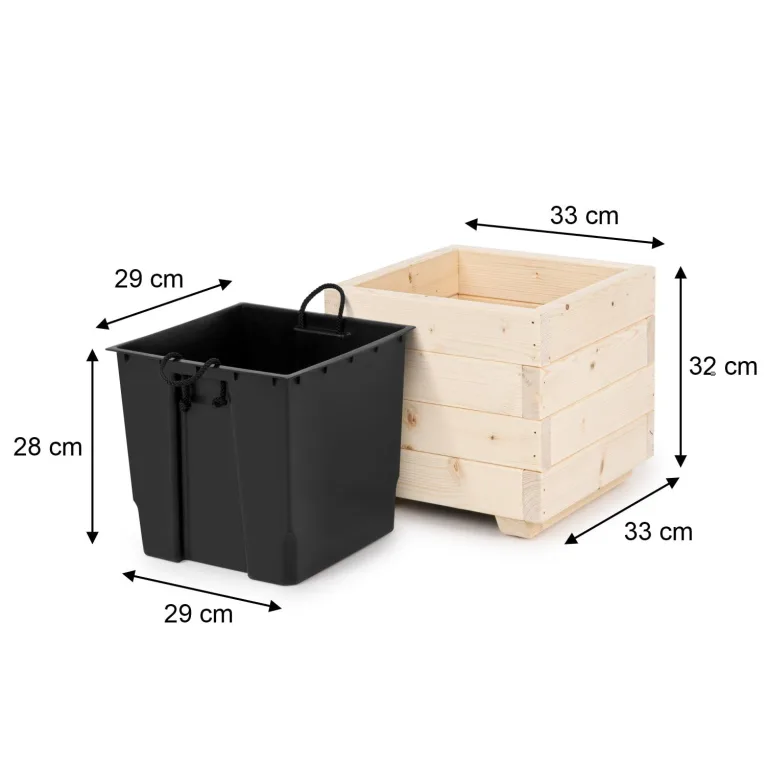 Blumentopf Holz - Pflanzkübel Übertopf Blumenkasten - mit Kunststoffeinsatz Herausnehmbar - 33 x 33 x 32 cm - Naturholz 33KAN3332 – Bild 2