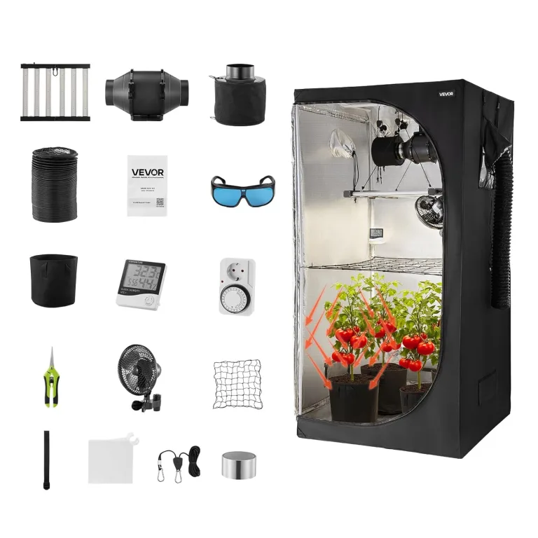 VEVOR Growzelt-Set, 100x100x200 cm, Gewächshauszelt mit Vollspektrum-LED-Zuchtlicht & Belüftungssystem, Pflanzenzelt 600D hochreflektierendes Mylar, Anzuchtzelte für Blumen und Gemüse – Bild 1