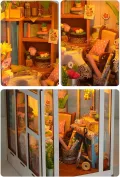 Bausatz für kleines Haus, Miniatur-Buchhaus aus Holz mit Gewächshaus – Innendekoration mit LED-Licht für Regal, Bibliothek, Büro, Klassenzimmer, Jugendliche und Erwachsene | - Thumbnail 7