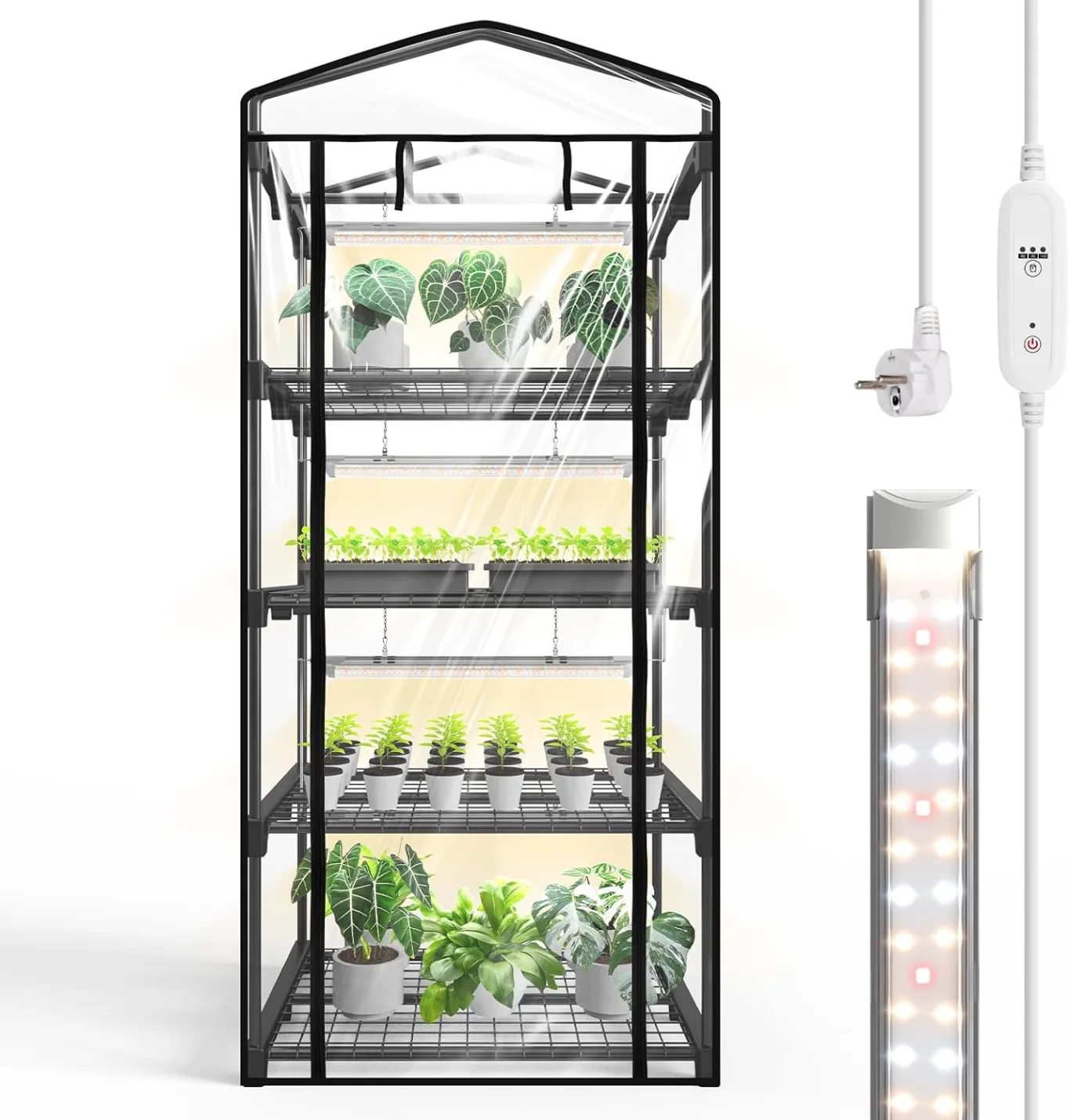 Bstrip Indoor-Gewächshaus, 4-stöckiges Foliengewächshaus mit Pflanzenlampe LED Vollspektrum, 159 cm Gewächshaus Klein zur Überwinterung von Pflanzen, ideal für Anbau, Keimlinge und Microgreens - Bild 1