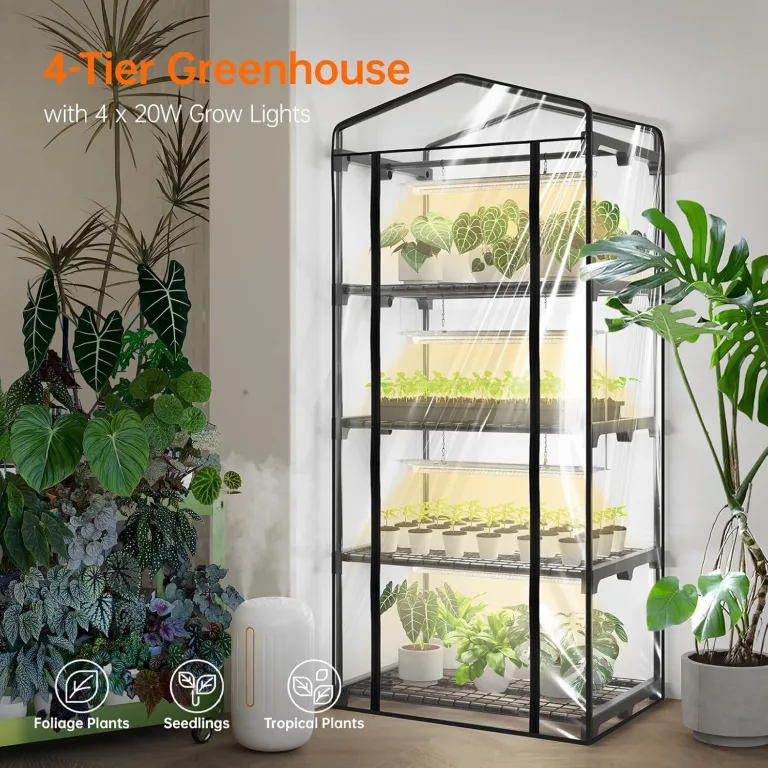 Bstrip Indoor-Gewächshaus, 4-stöckiges Foliengewächshaus mit Pflanzenlampe LED Vollspektrum, 159 cm Gewächshaus Klein zur Überwinterung von Pflanzen, ideal für Anbau, Keimlinge und Microgreens – Bild 2