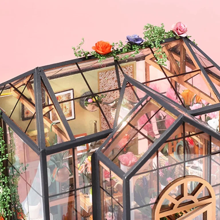 Miniatur Häuser Bastelset für Erwachsene - Gewächshaus Modellbausatz mit Möbeln und Werkzeugkleber,Handgemachtes Kreatives Gewächshaus Modell aus Holz | Bastelprojekte für Erwachsene Zimmerdekoration – Bild 7