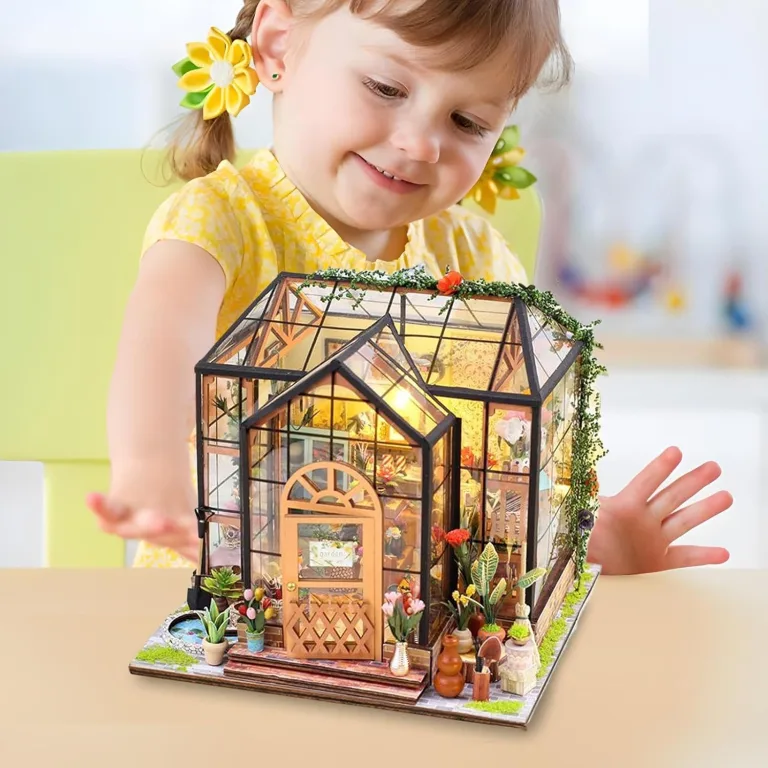 Miniatur Häuser Bastelset für Erwachsene - Gewächshaus Modellbausatz mit Möbeln und Werkzeugkleber,Handgemachtes Kreatives Gewächshaus Modell aus Holz | Bastelprojekte für Erwachsene Zimmerdekoration – Bild 2
