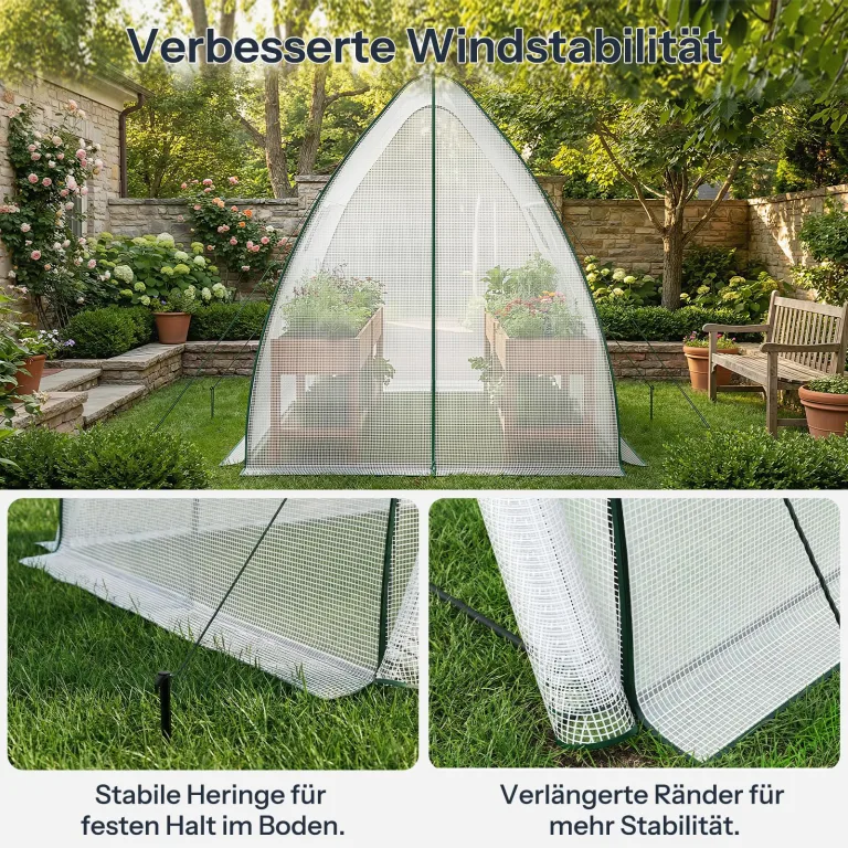 LARMNEE Gewächshaus mit Bogendach, Tomatengewächshaus, PE Foliengewächshaus, 180 x 180 x 200 cm Tomatenhaus, 2 Türen und 2 Fenster, für Blumen, Gemüse, Pflanzen, Balkon, Garten, Weiß EWT73GH02 – Bild 6