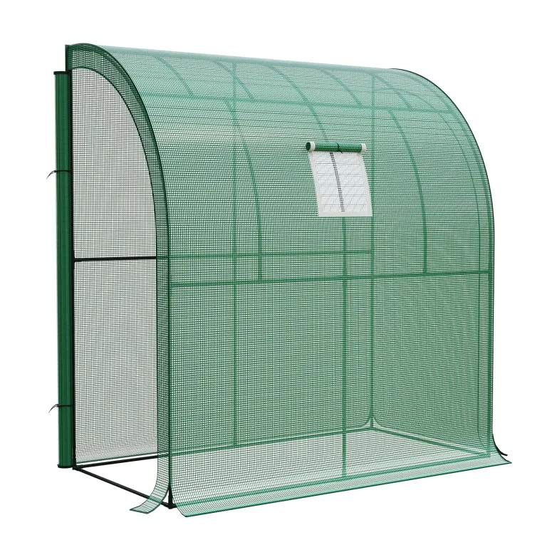 LARMNEE Wandseitiges Gewächshaus, Tomatengewächshaus mit 2 Rolltüren, 200 x 100 x 210 cm, PE Foliengewächshaus, Tomatenhaus für Blumen, Gemüse und Pflanzen, Balkon, Garten und Terrasse, Grün EGN72GH02 – Bild 8