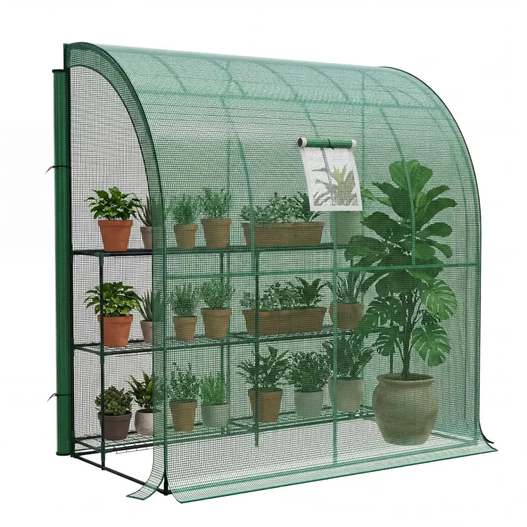 LARMNEE Wandseitiges Gewächshaus, Tomatengewächshaus mit 2 Rolltüren, 200 x 100 x 210 cm, PE Foliengewächshaus, Tomatenhaus für Blumen, Gemüse und Pflanzen, Balkon, Garten und Terrasse, Grün EGN72GH02 – Bild 1