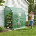 LARMNEE Wandseitiges Gewächshaus, Tomatengewächshaus mit 2 Rolltüren, 200 x 100 x 210 cm, PE Foliengewächshaus, Tomatenhaus für Blumen, Gemüse und Pflanzen, Balkon, Garten und Terrasse, Grün EGN72GH02 - Thumbnail 2