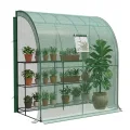 LARMNEE Wandseitiges Gewächshaus, Tomatengewächshaus mit 2 Rolltüren, 200 x 100 x 210 cm, PE Foliengewächshaus, Tomatenhaus für Blumen, Gemüse und Pflanzen, Balkon, Garten und Terrasse, Grün EGN72GH02 - Thumbnail 9