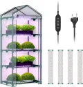 4-stöckiges Zimmergewächshaus mit LED-Wachstumslichtern, 68,5 x 48 x 157,5 cm, Mini-Gewächshaus, PVC-Abdeckung, dimmbar, 28 W Timer-Steuersystem für Saatgutstart und Pflanzenwachstum - Thumbnail 7