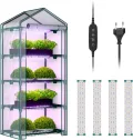4-stöckiges Zimmergewächshaus mit LED-Wachstumslichtern, 68,5 x 48 x 157,5 cm, Mini-Gewächshaus, PVC-Abdeckung, dimmbar, 28 W Timer-Steuersystem für Saatgutstart und Pflanzenwachstum - Thumbnail 1