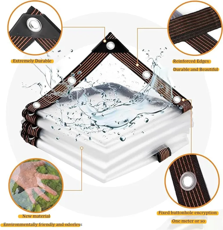 Strapazierfähige wasserdichte transparente Plane mit Ösen - Dicker PVC-Kunststoff für Gewächshäuser, Terrassenzäune, Hühnerstall, Fenster, Pflanzen und Gärten – Bild 4