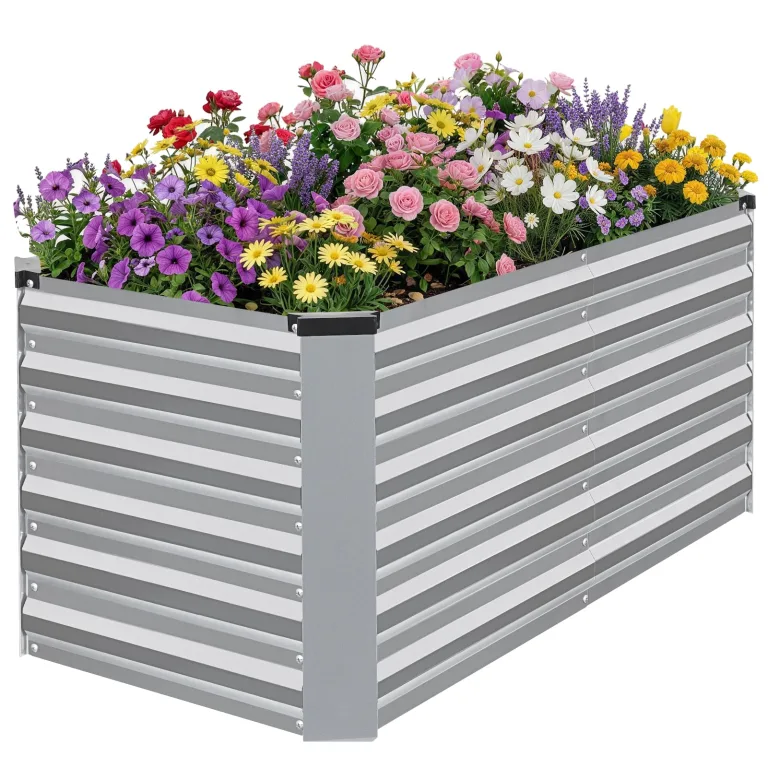 WILLOW WEAVE Hochbeete für Garten, verzinkte Stahl-Planter im Freien zum Anpflanzen von Gemüse, Blumen und Kräutern, 120x60x60 cm, Silber – Bild 9