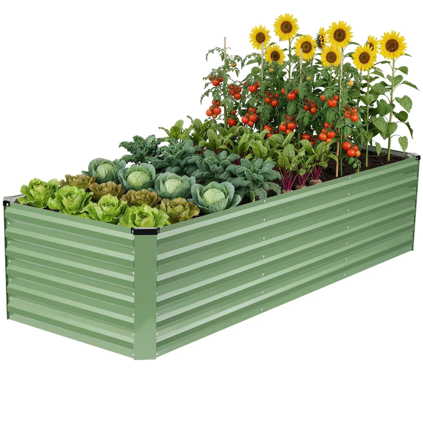 WILLOW WEAVE Hochbeete für Garten, verzinkte Stahl-Planter im Freien zum Anpflanzen von Gemüse, Blumen und Kräutern, 240x90x60 cm, Olivgrün - Bild 1