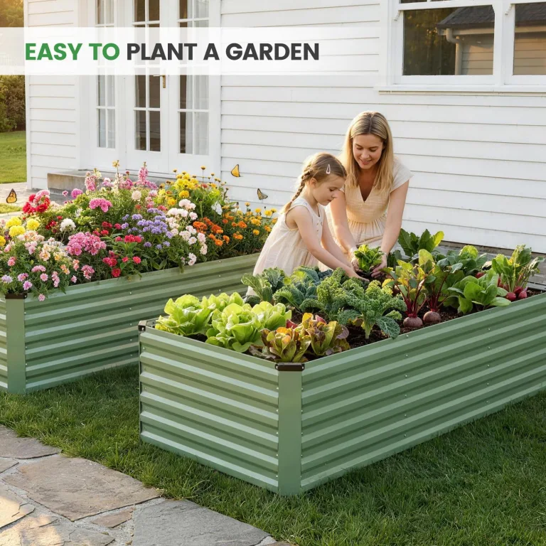 WILLOW WEAVE Hochbeete für Garten, verzinkte Stahl-Planter im Freien zum Anpflanzen von Gemüse, Blumen und Kräutern, 240x90x60 cm, Olivgrün – Bild 7