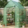 Bamworld Gewächshaus begehbar Garten Außen 145x145x195cm - Bamworld Foliengewächshaus mit Regalen und Fliegengitter-Fenster, Großes Tomatengewächshaus, Grün - Thumbnail 9