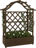 Hochbeet HWC-P66, Pflanz-/Blumenkasten Pflanzkübel Rankgitter Rankhilfe Spalier Holz FSC® 138x110x44cm - braun - Thumbnail 1