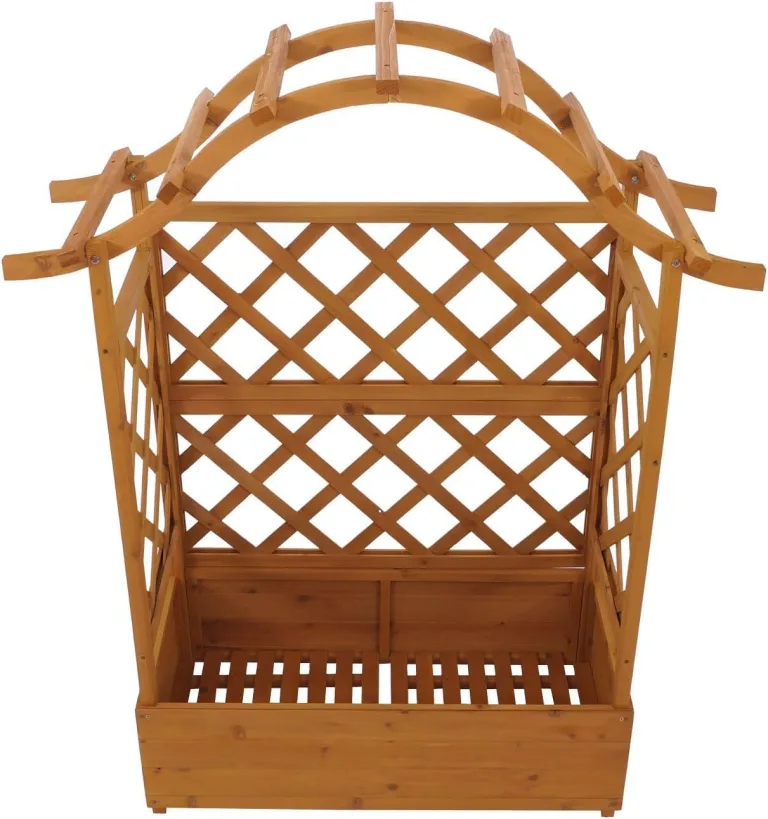 Hochbeet HWC-P66, Pflanz-/Blumenkasten Pflanzkübel Rankgitter Rankhilfe Spalier Holz FSC® 138x110x44cm - Natur – Bild 9