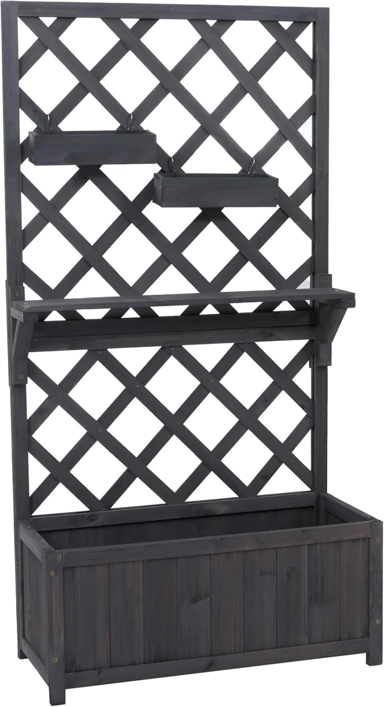 Hochbeet HWC-P68, Pflanz-/Blumenkasten Rankgitter Rankhilfe Ablage Hängekästen Holz FSC® 135x70x30cm - anthrazit-grau – Bild 4
