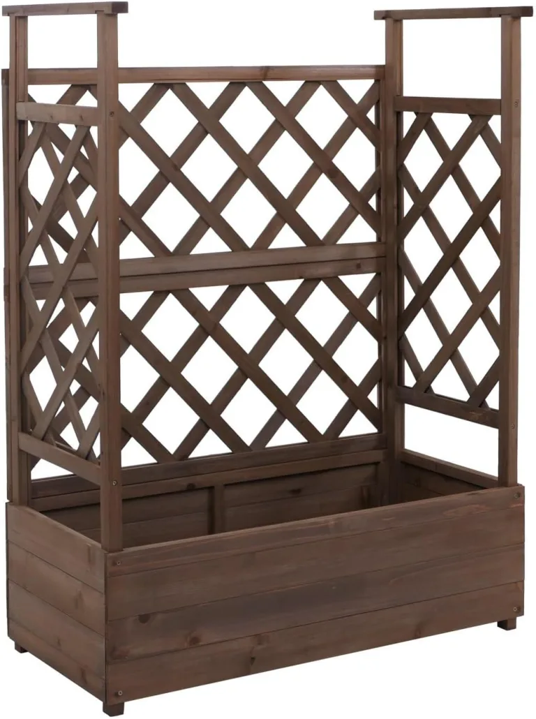 Hochbeet HWC-P67, Pflanz-/Blumenkasten Pflanzkübel Rankgitter Rankhilfe Spalier Holz FSC® 114x85x44cm - braun – Bild 7