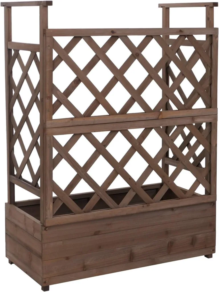 Hochbeet HWC-P67, Pflanz-/Blumenkasten Pflanzkübel Rankgitter Rankhilfe Spalier Holz FSC® 114x85x44cm - braun – Bild 9
