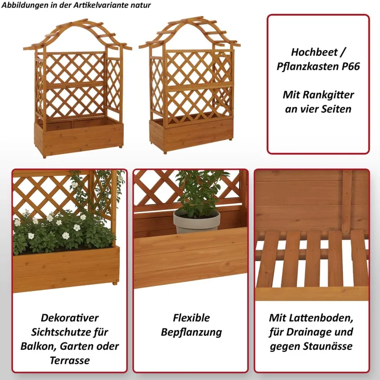 Hochbeet HWC-P66, Pflanz-/Blumenkasten Pflanzkübel Rankgitter Rankhilfe Spalier Holz FSC® 138x110x44cm - anthrazit-grau – Bild 2