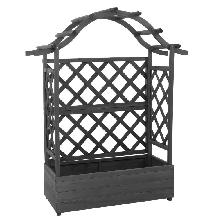 Hochbeet HWC-P66, Pflanz-/Blumenkasten Pflanzkübel Rankgitter Rankhilfe Spalier Holz FSC® 138x110x44cm - anthrazit-grau – Bild 4