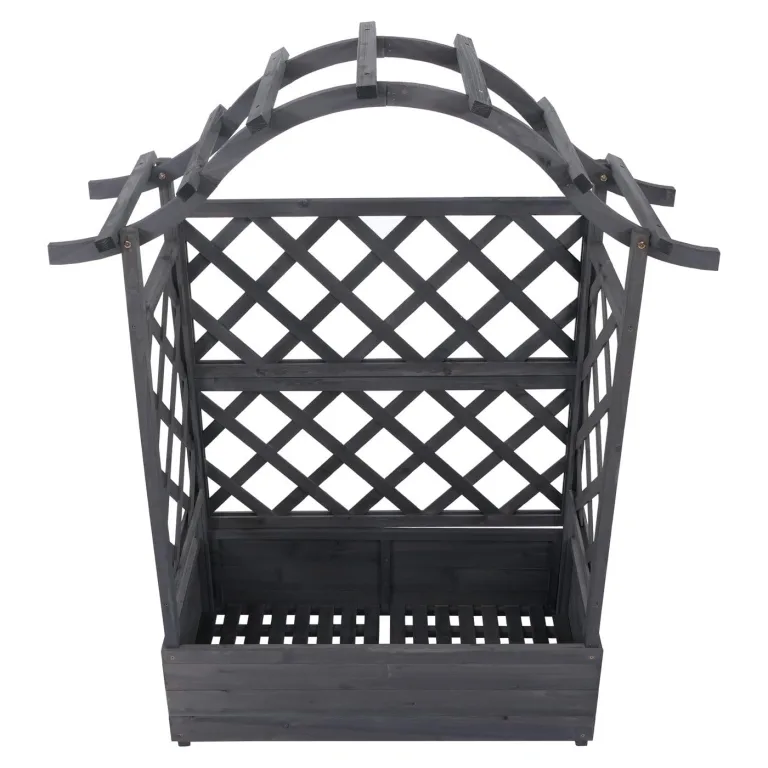 Hochbeet HWC-P66, Pflanz-/Blumenkasten Pflanzkübel Rankgitter Rankhilfe Spalier Holz FSC® 138x110x44cm - anthrazit-grau – Bild 9