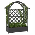 Hochbeet HWC-P66, Pflanz-/Blumenkasten Pflanzkübel Rankgitter Rankhilfe Spalier Holz FSC® 138x110x44cm - anthrazit-grau - Thumbnail 1