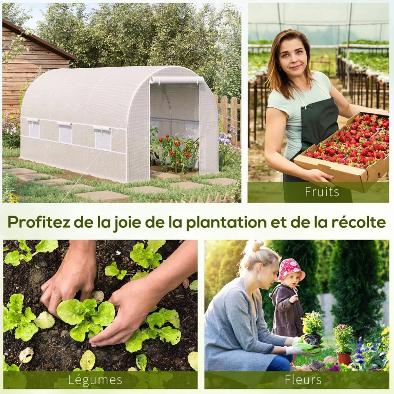 Outsunny Tunnel Gartengewächshaus 8m², Tunnel Gartengewächshaus 400x200x200cm mit Metallrahmen, 1 Tür und 6 Fenstern, für Außenbereich, Gemüse, Obst, hochdichte PE-Plane 140 g/m², weiß – Bild 4