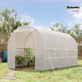 Outsunny Tunnel Gartengewächshaus 8m², Tunnel Gartengewächshaus 400x200x200cm mit Metallrahmen, 1 Tür und 6 Fenstern, für Außenbereich, Gemüse, Obst, hochdichte PE-Plane 140 g/m², weiß - Thumbnail 2