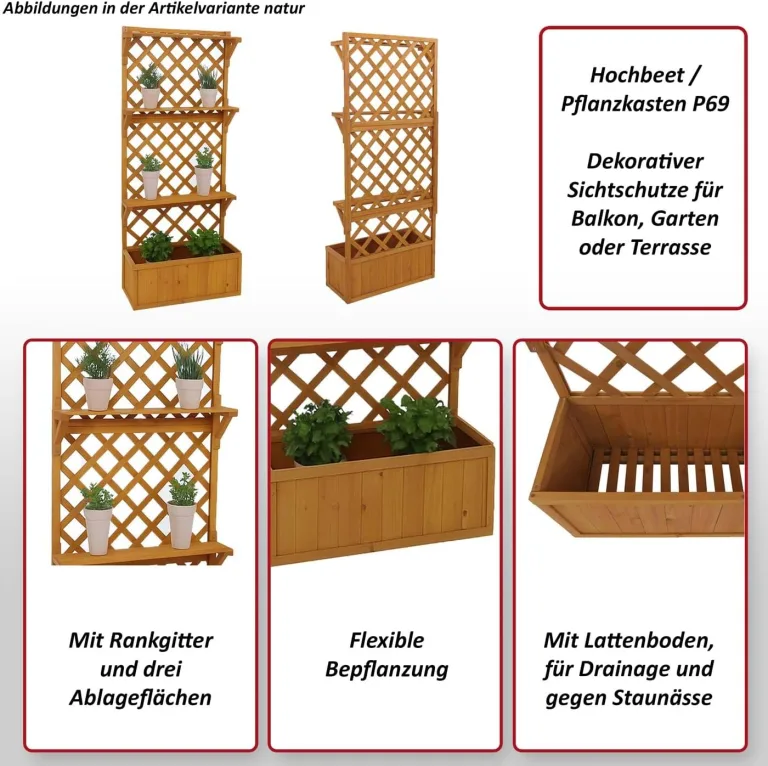 Hochbeet HWC-P69, Pflanz-/Blumenkasten Pflanzkübel Rankgitter Spalier Ablagefläche Holz FSC® 177x77x33cm - anthrazit-grau – Bild 2