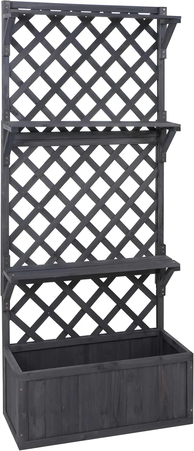 Hochbeet HWC-P69, Pflanz-/Blumenkasten Pflanzkübel Rankgitter Spalier Ablagefläche Holz FSC® 177x77x33cm - anthrazit-grau – Bild 4