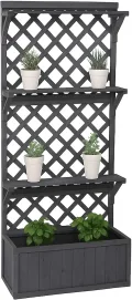 Hochbeet HWC-P69, Pflanz-/Blumenkasten Pflanzkübel Rankgitter Spalier Ablagefläche Holz FSC® 177x77x33cm - anthrazit-grau - Thumbnail 1
