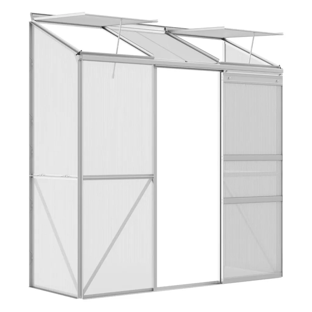 Gartengewächshaus, Gartenzimmer, Pflanzenzimmer, Pflanzengewächshaus, großes Gewächshaus, Schiebetür, Oberlicht, Silber, 192 x 68 x 196 cm