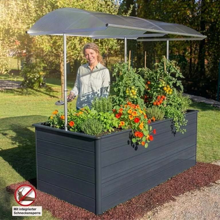 Beckmann Aluminium-Hochbeet Erntewunder – 201x91x75,5 cm – Anthrazit – Mit Schutzdach für Pflanzen – Rostfrei & Witterungsbeständig – Inkl. integrierter Schneckensperre – Ergonomische Arbeitshöhe – Bild 2