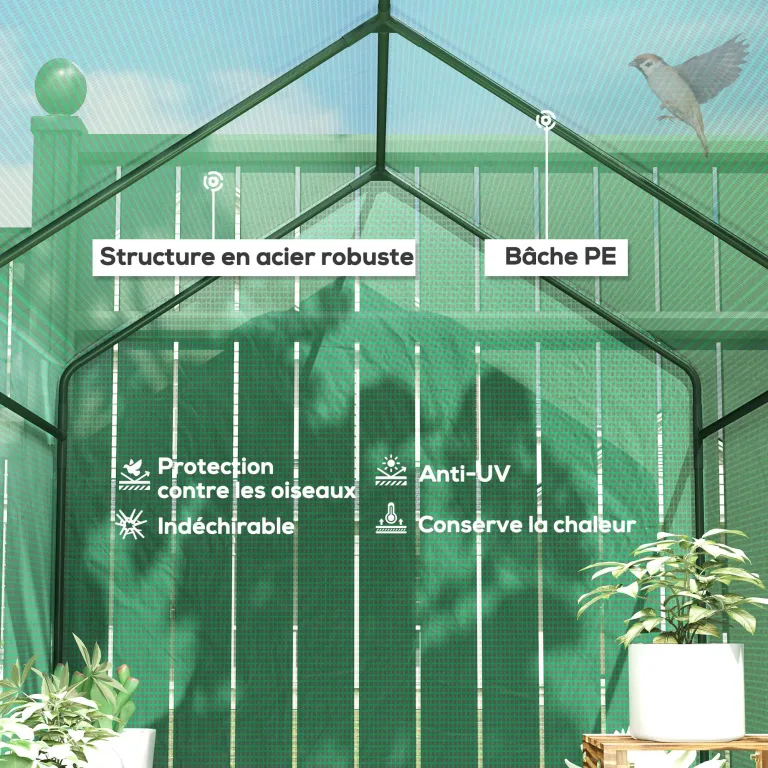Outsunny PE-Garten-Gewächshaus mit Regal, 2 Ebenen, Balkongewächshaus, verstärkte Plane 140 g/m², Gestell aus Stahl, Tür mit Reißverschluss, aufrollbar, für Gemüse, Pflanzen, Blumen, 186 x 120 x 190 – Bild 3