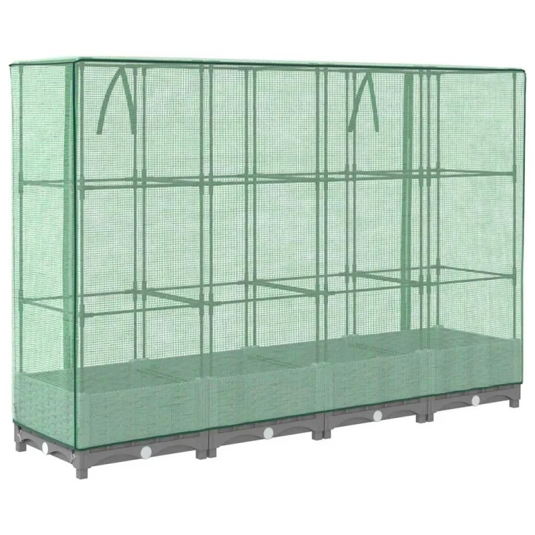 Hommdiy Hochbeet mit Gewächshaus-Aufsatz Rattan-Optik 160x40x123 cm rattanoptik Pflanzkübel Blumenkübel Großer Blumentopf Outdoor Hellgrau – Bild 6