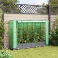 Hommdiy Hochbeet mit Gewächshaus-Aufsatz Rattan-Optik 160x40x123 cm rattanoptik Pflanzkübel Blumenkübel Großer Blumentopf Outdoor Hellgrau - Thumbnail 3