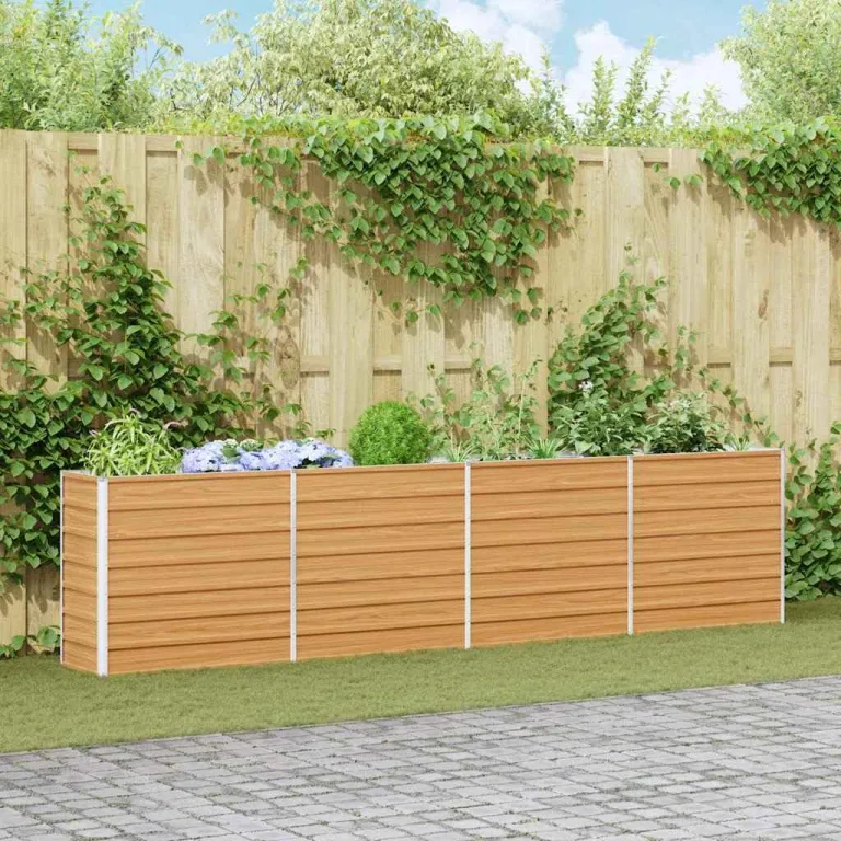vidaXL Hochbeet Hellbraun 320 x 40 x 77 cm Verzinkter Stahl, Garten und Terrasse, Stabiler Metall-Wannen-Kübel, Hochbeet, Pflanzenbox für Outdoor-Kräuter und Blumen – Bild 2