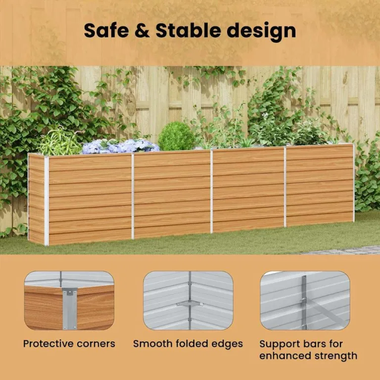 vidaXL Hochbeet Hellbraun 320 x 40 x 77 cm Verzinkter Stahl, Garten und Terrasse, Stabiler Metall-Wannen-Kübel, Hochbeet, Pflanzenbox für Outdoor-Kräuter und Blumen – Bild 5
