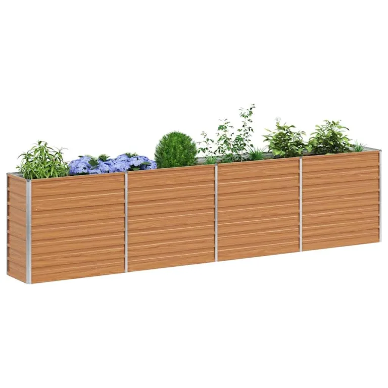 vidaXL Hochbeet Hellbraun 320 x 40 x 77 cm Verzinkter Stahl, Garten und Terrasse, Stabiler Metall-Wannen-Kübel, Hochbeet, Pflanzenbox für Outdoor-Kräuter und Blumen – Bild 1