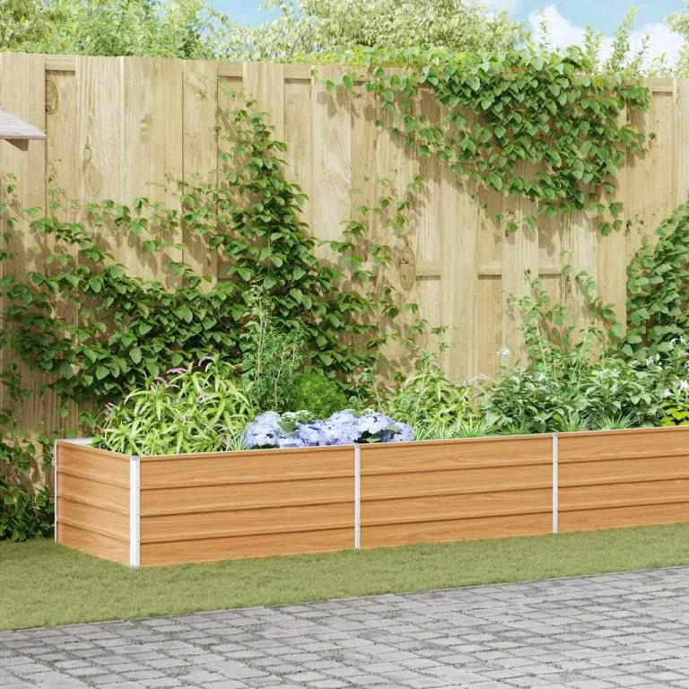 vidaXL Hochbeet Hellbraun 600 x 80 x 45 cm Verzinkter Stahl, Garten und Terrasse, Stabiler Metall-Wannen-Kübel, Hochbeet, Pflanzenbox für Outdoor-Kräuter und Blumen – Bild 2
