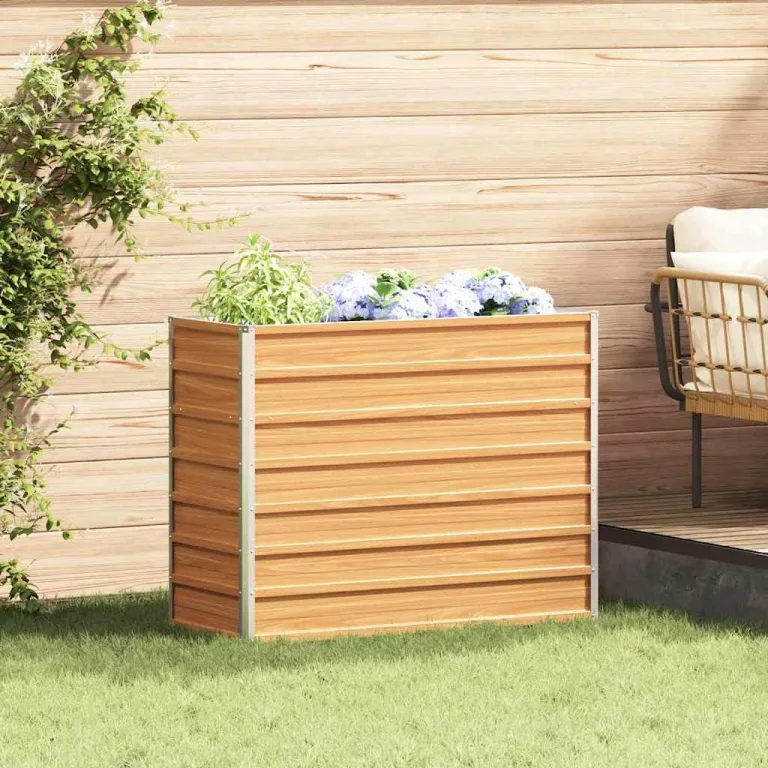 vidaXL Hochbeet Hellbraun 100 x 40 x 77 cm Verzinkter Stahl, Garten und Terrasse, Stabiler Metall-Wannen-Kübel, Hochbeet, Pflanzenbox für Outdoor-Kräuter und Blumen – Bild 2