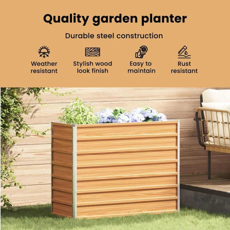 vidaXL Hochbeet Hellbraun 100 x 40 x 77 cm Verzinkter Stahl, Garten und Terrasse, Stabiler Metall-Wannen-Kübel, Hochbeet, Pflanzenbox für Outdoor-Kräuter und Blumen – Bild 4